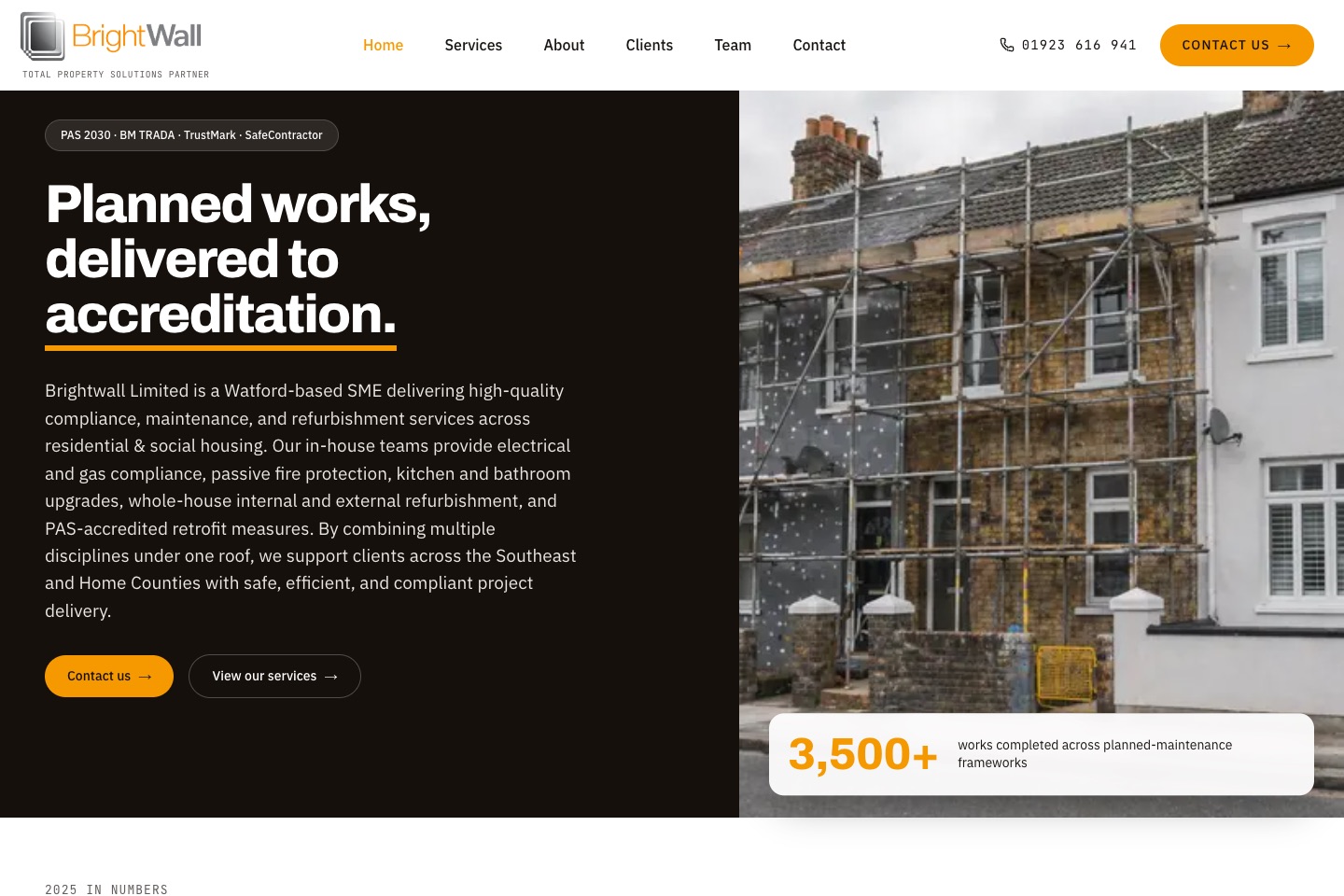 Brightwall website homepage designed by Fascia